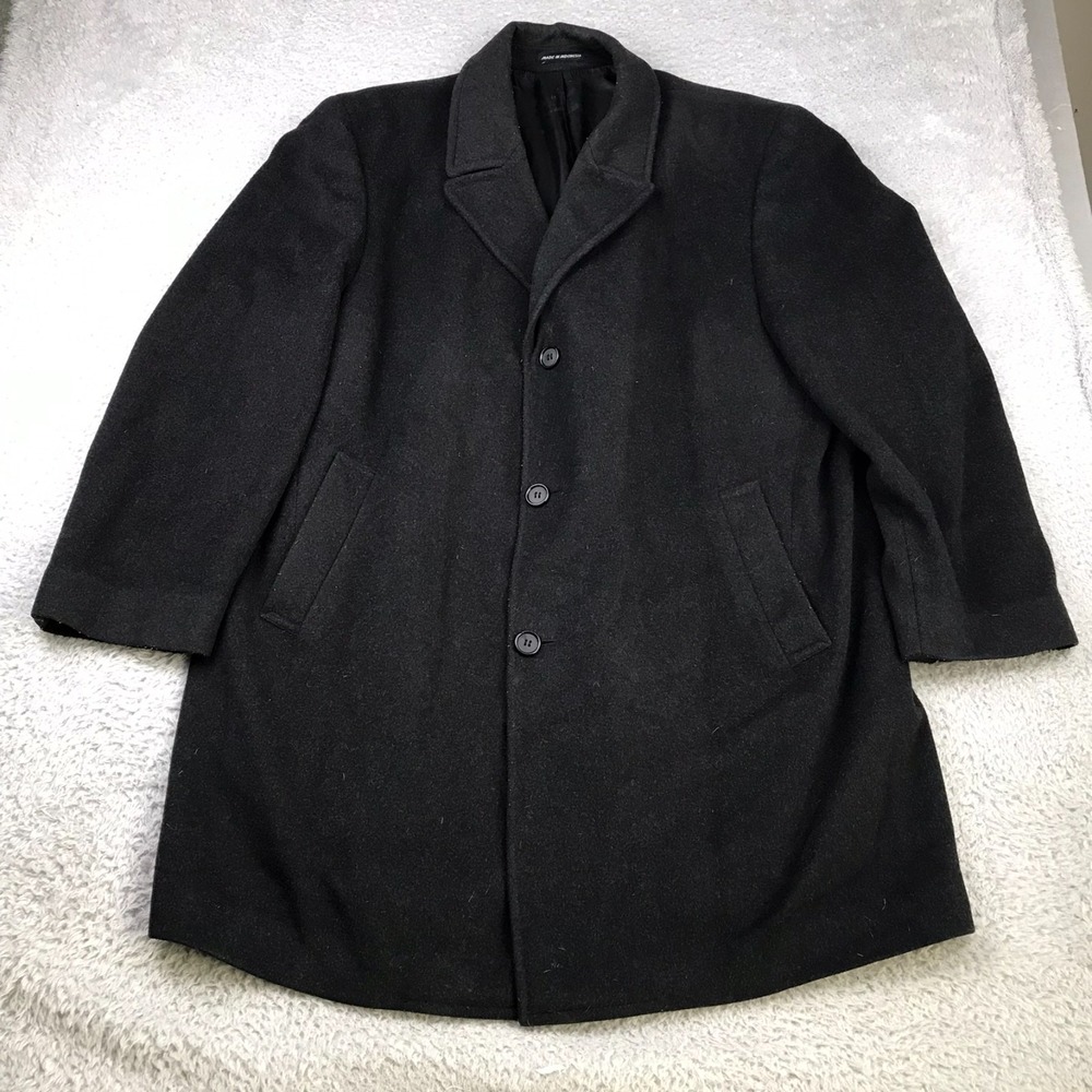 Ralph Lauren Overcoat Mens L Black Woven Cashmere Blend Button Up Jacket Italy